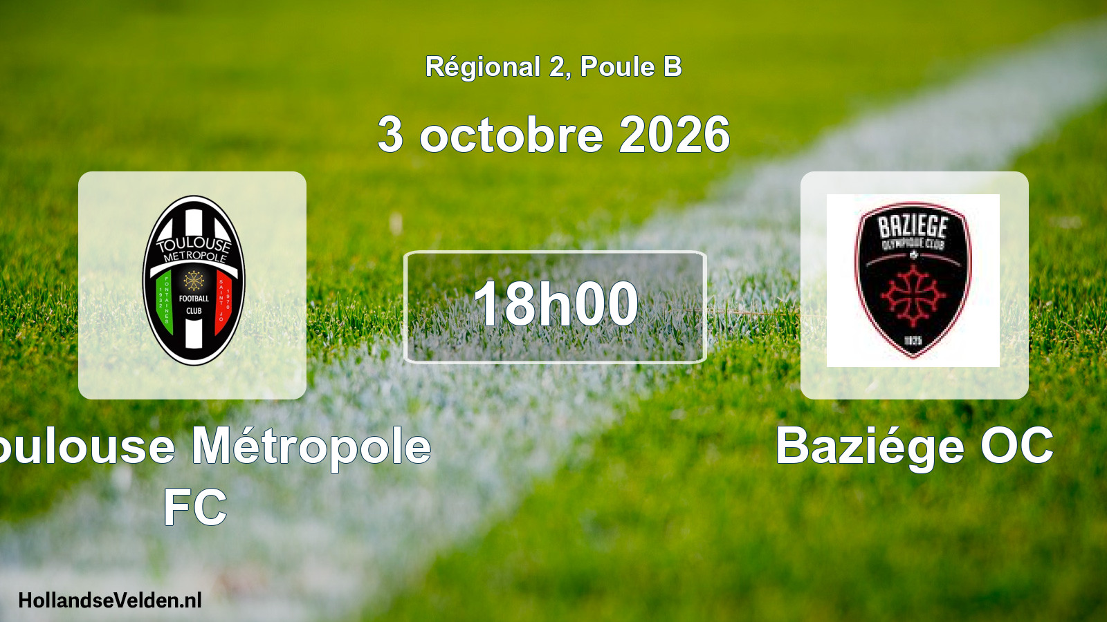 Match programmé: Toulouse Métropole FC - Baziége OC (3 octobre 2026)