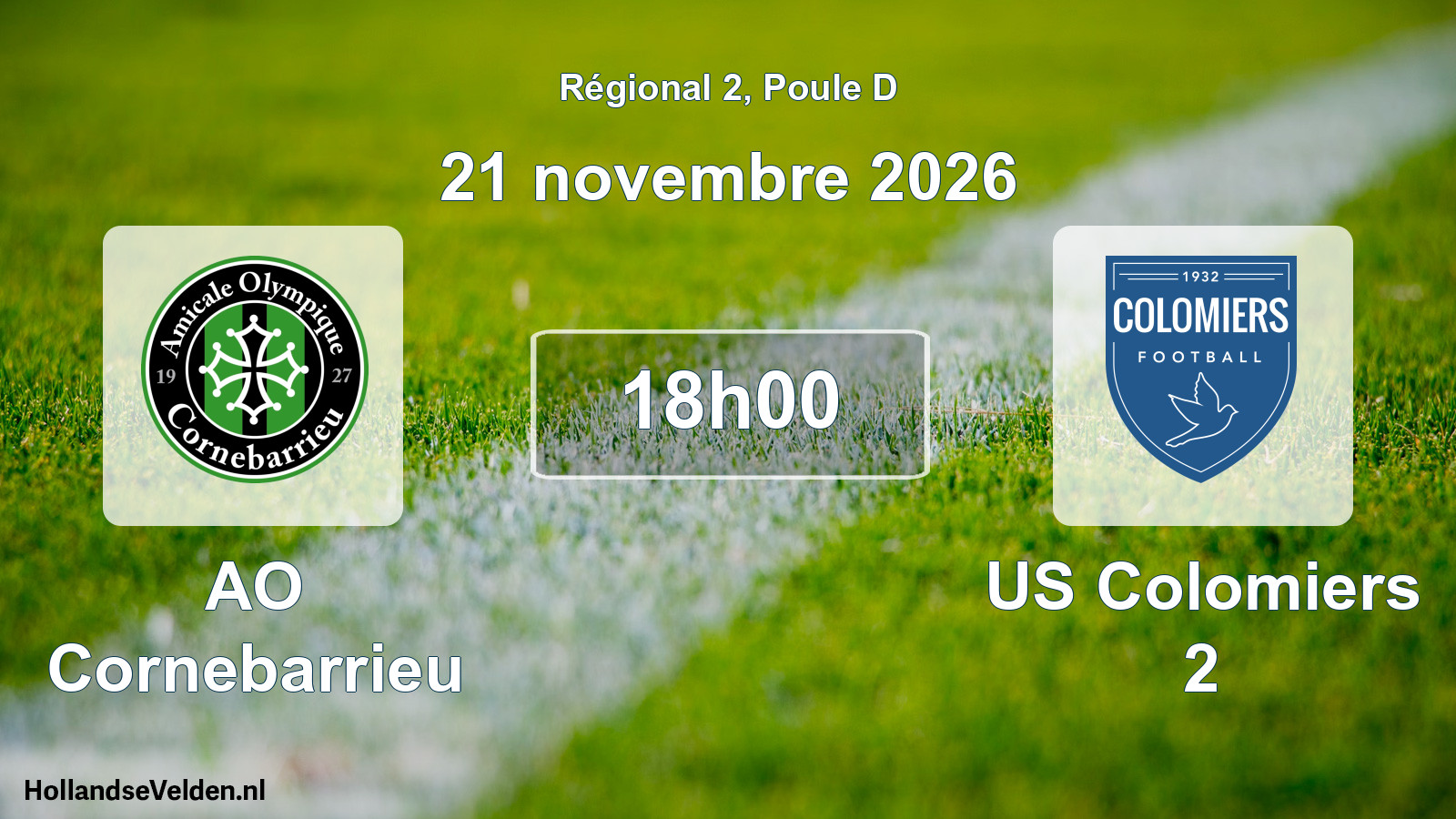 Match programmé: AO Cornebarrieu - US Colomiers 2 (21 novembre 2026)