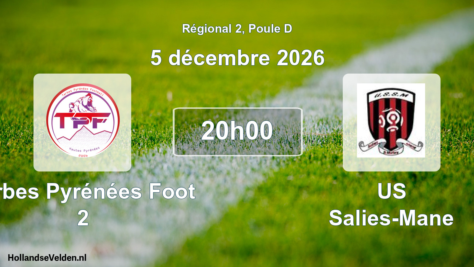 Match programmé: Tarbes Pyrénées Foot 2 - US Salies-Mane (5 décembre 2026)