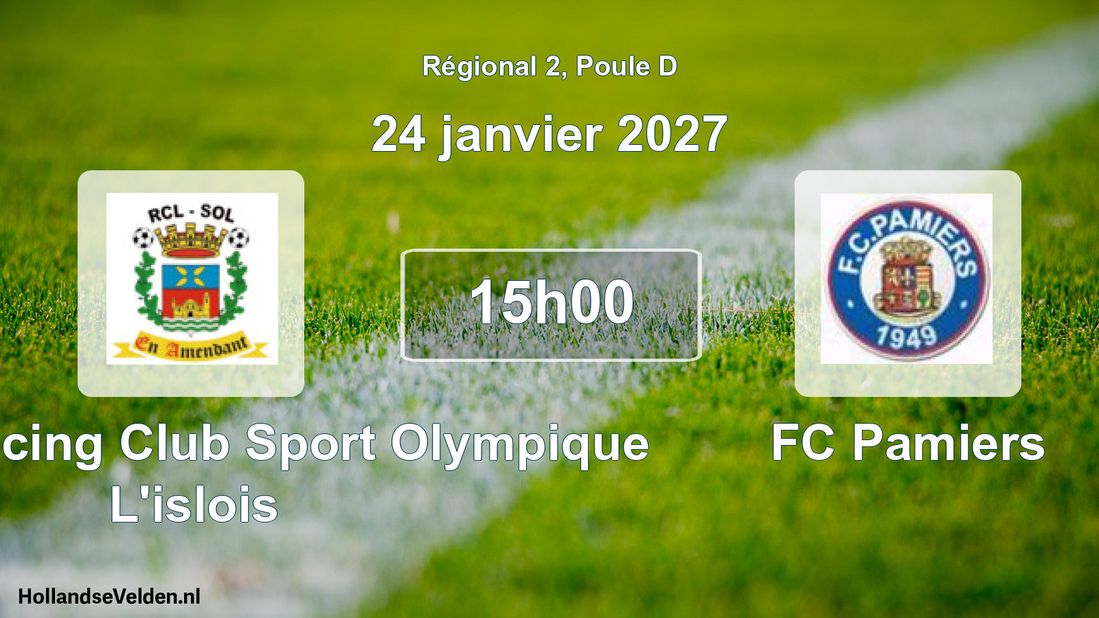 Match programmé: Entente Racing Club Sport Olympique L'islois - FC Pamiers (24 janvier 2027)