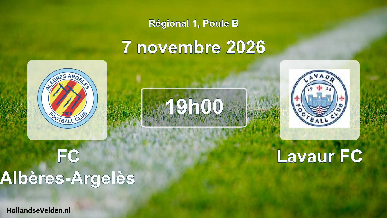 Match programmé: FC Albères-Argelès - Lavaur FC (7 novembre 2026)