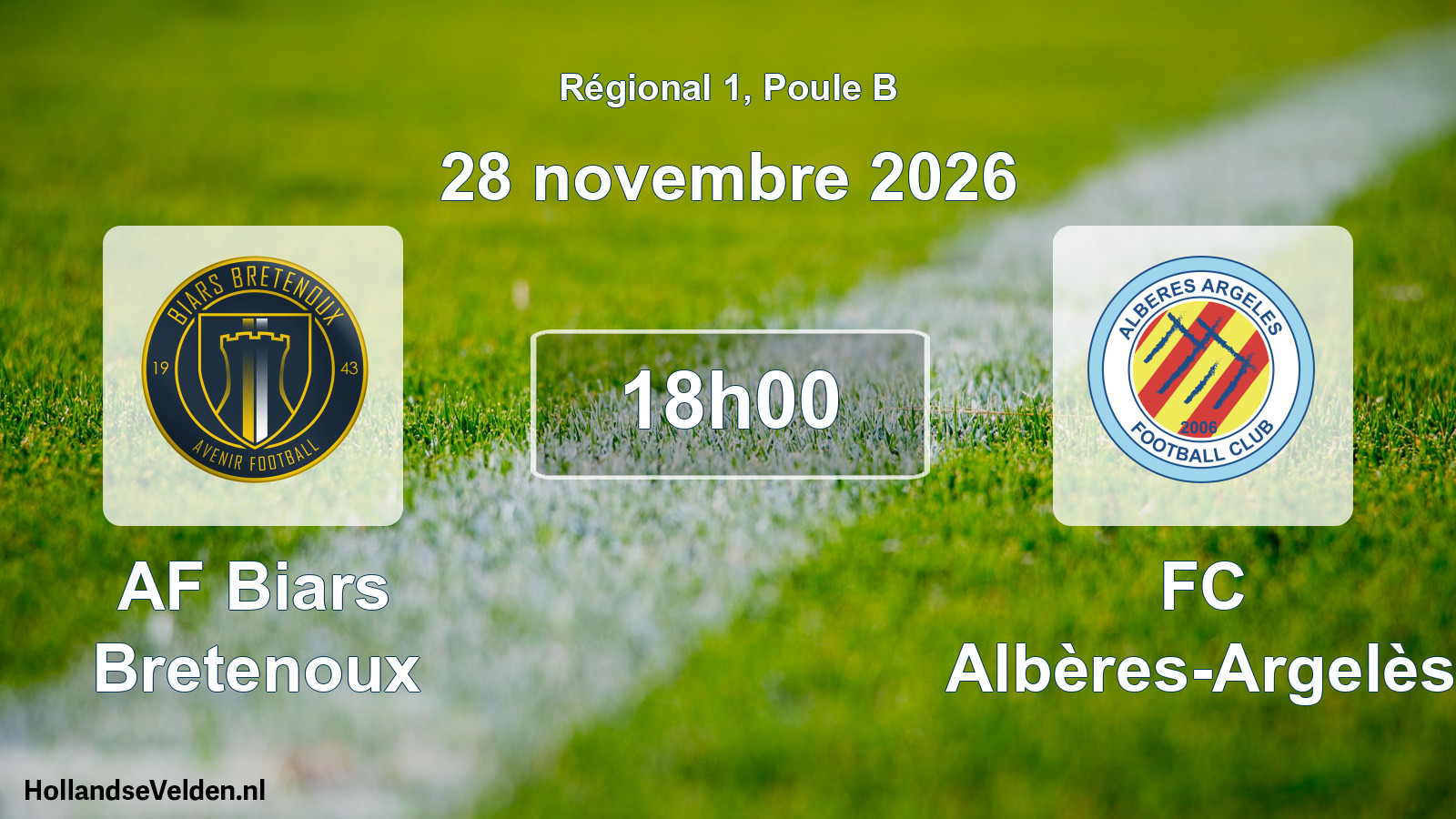 Match programmé: AF Biars Bretenoux - FC Albères-Argelès (28 novembre 2026)