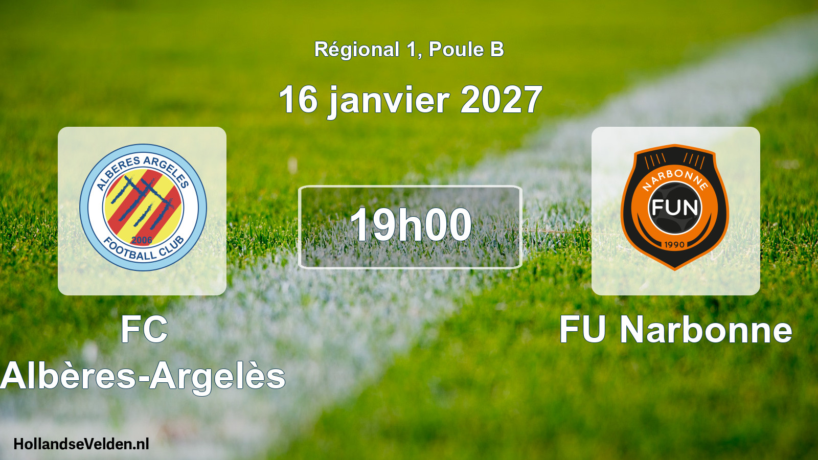 Match programmé: FC Albères-Argelès - FU Narbonne (16 janvier 2027)
