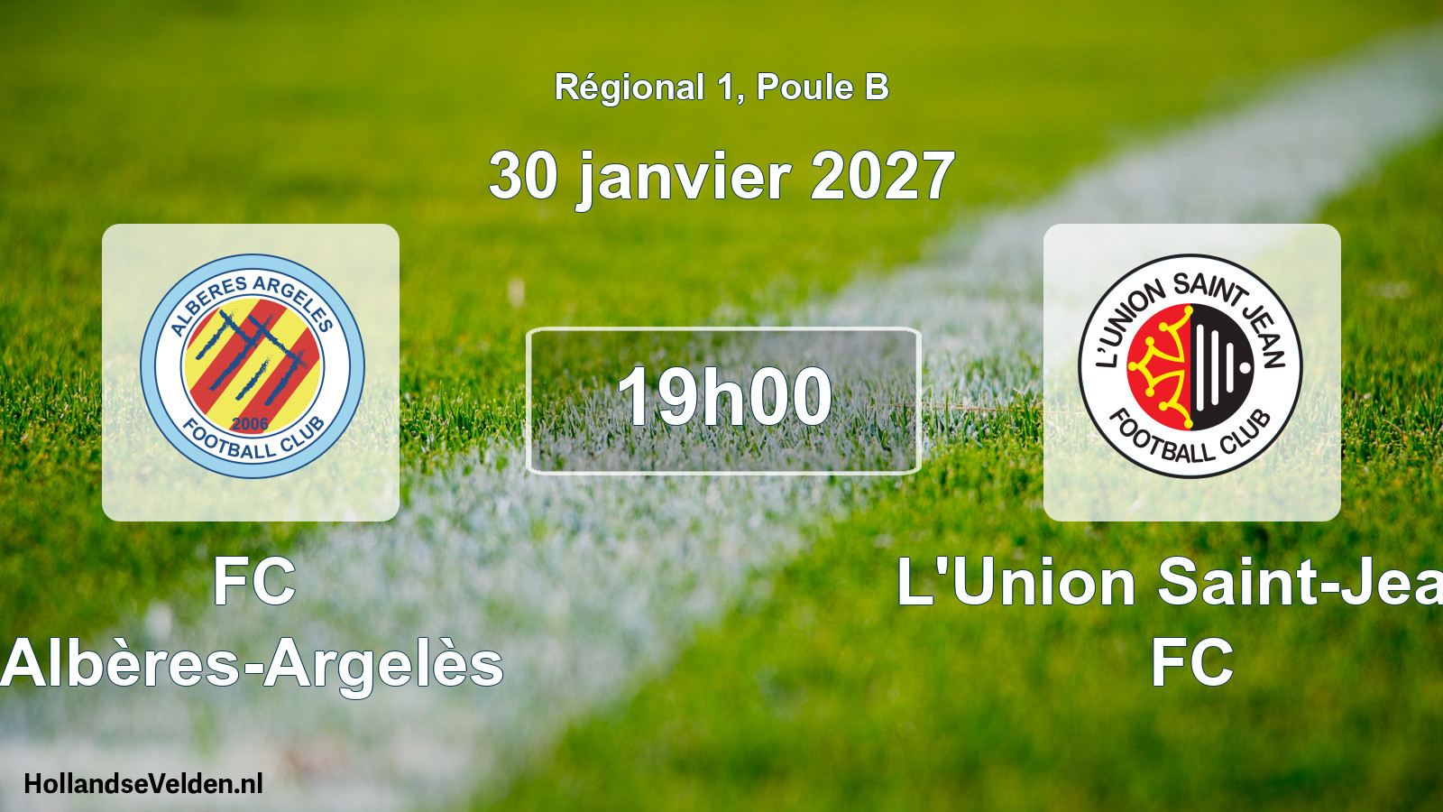 Match programmé: FC Albères-Argelès - L'Union Saint-Jean FC (30 janvier 2027)