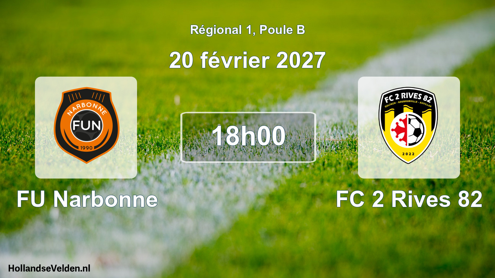 Match programmé: FU Narbonne - FC 2 Rives 82 (20 février 2027)