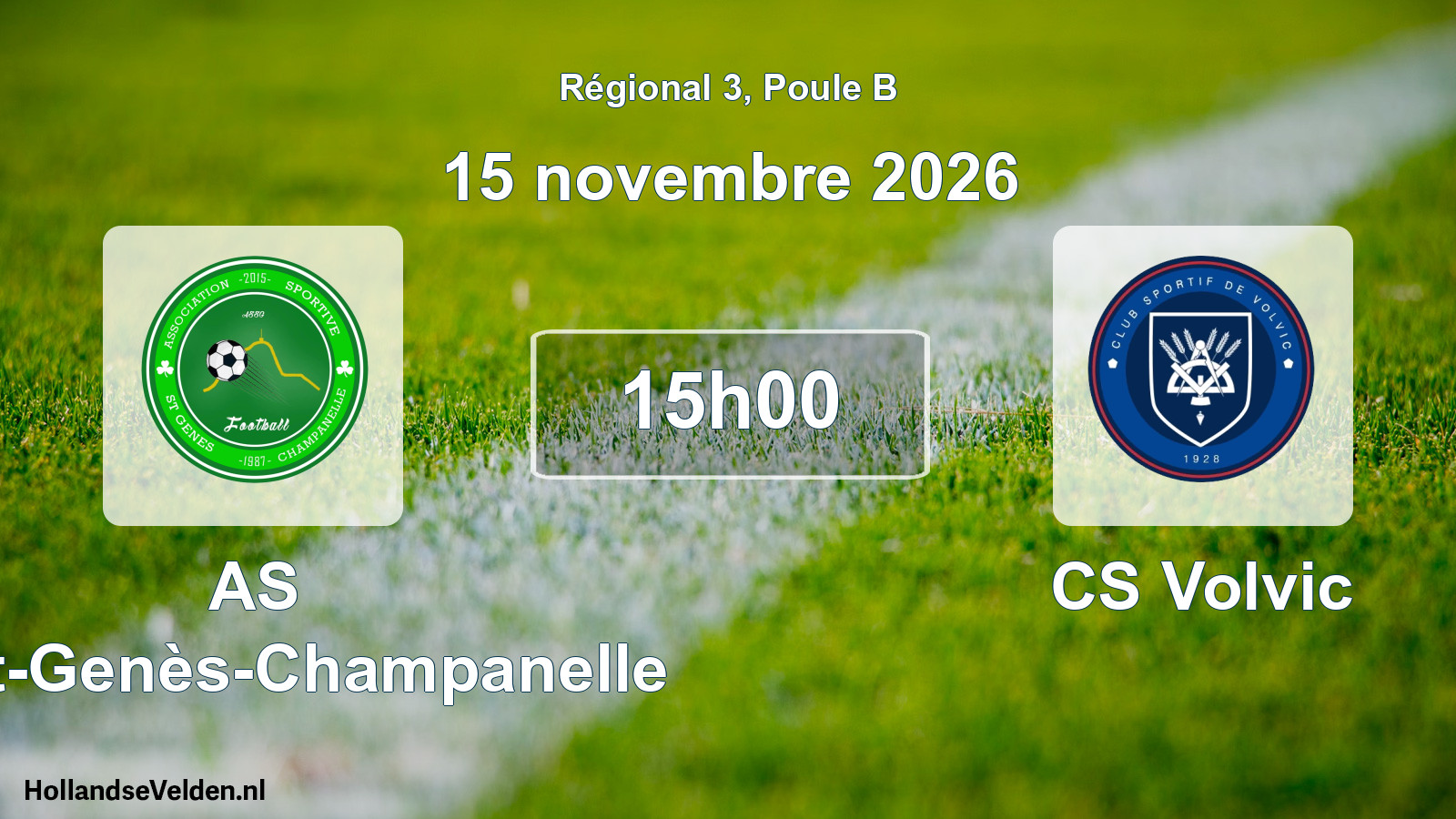 Match programmé: AS Saint-Genès-Champanelle - CS Volvic (15 novembre 2026)