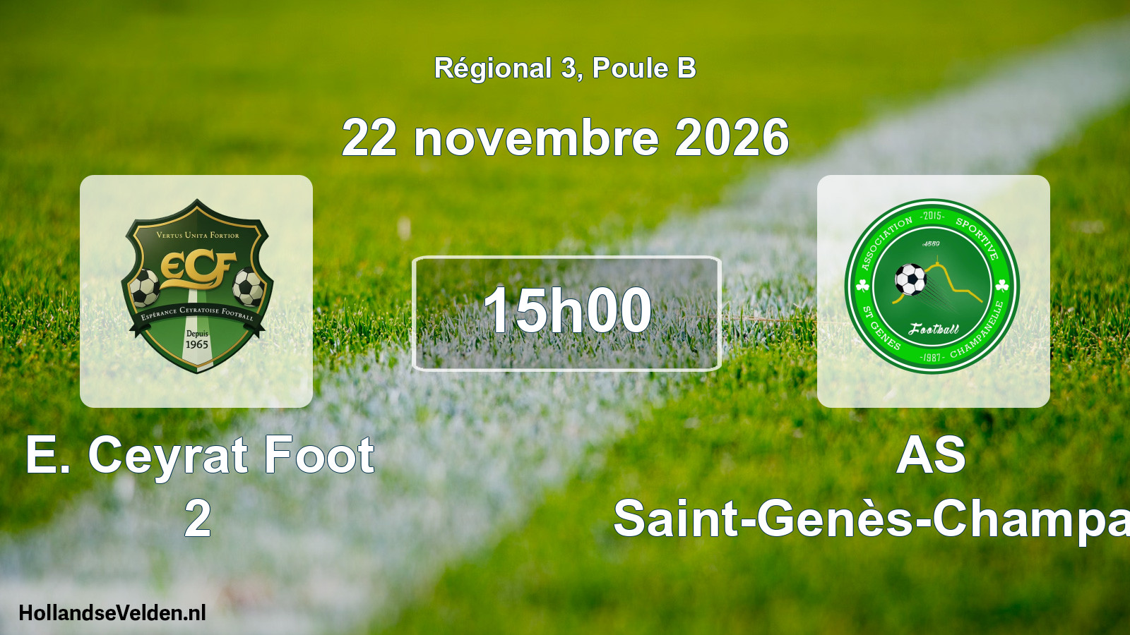 Match programmé: E. Ceyrat Foot 2 - AS Saint-Genès-Champanelle (22 novembre 2026)