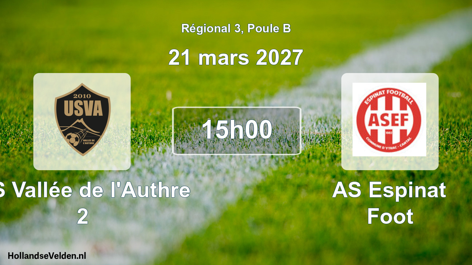 Match programmé: US Vallée de l'Authre 2 - AS Espinat Foot (21 mars 2027)