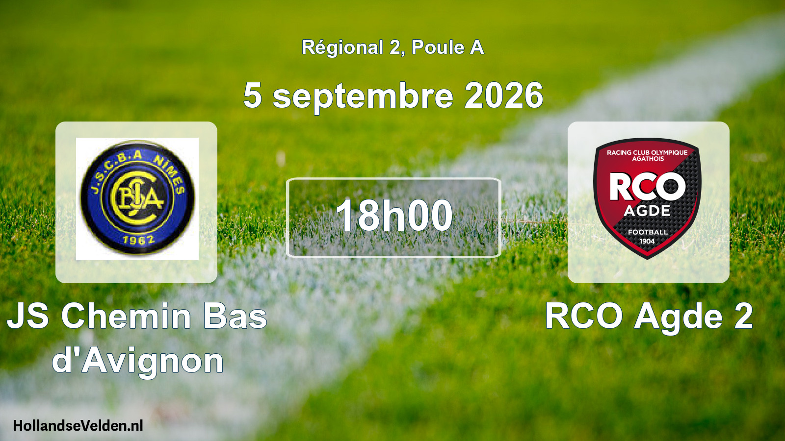 Match programmé: JS Chemin Bas d'Avignon - RCO Agde 2 (5 septembre 2026)