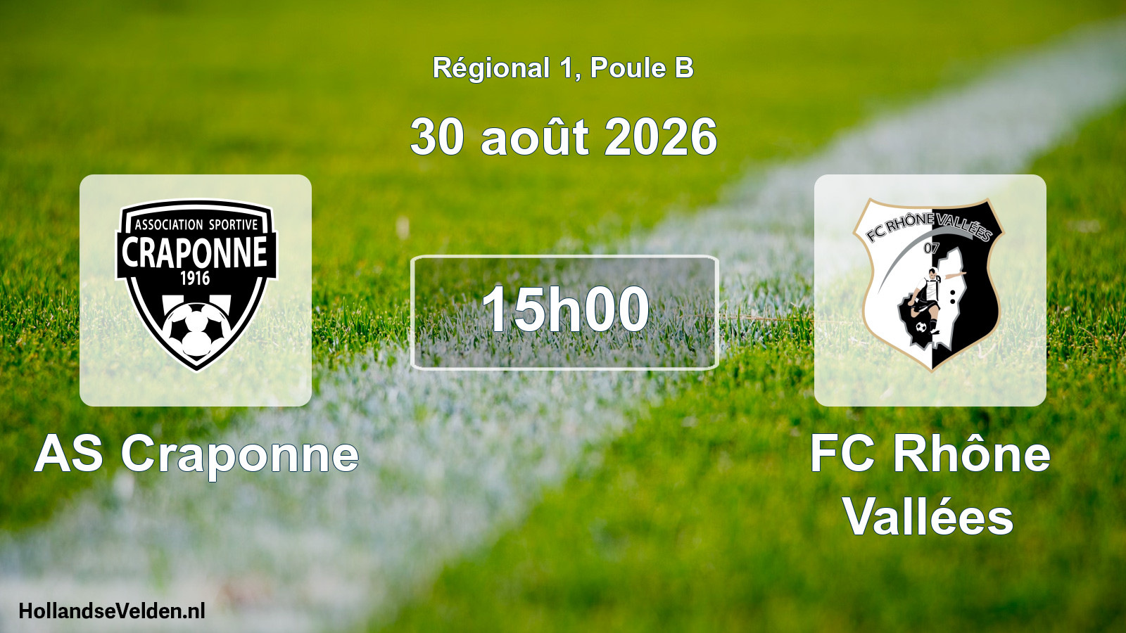 Match programmé: AS Craponne - FC Rhône Vallées (30 août 2026)