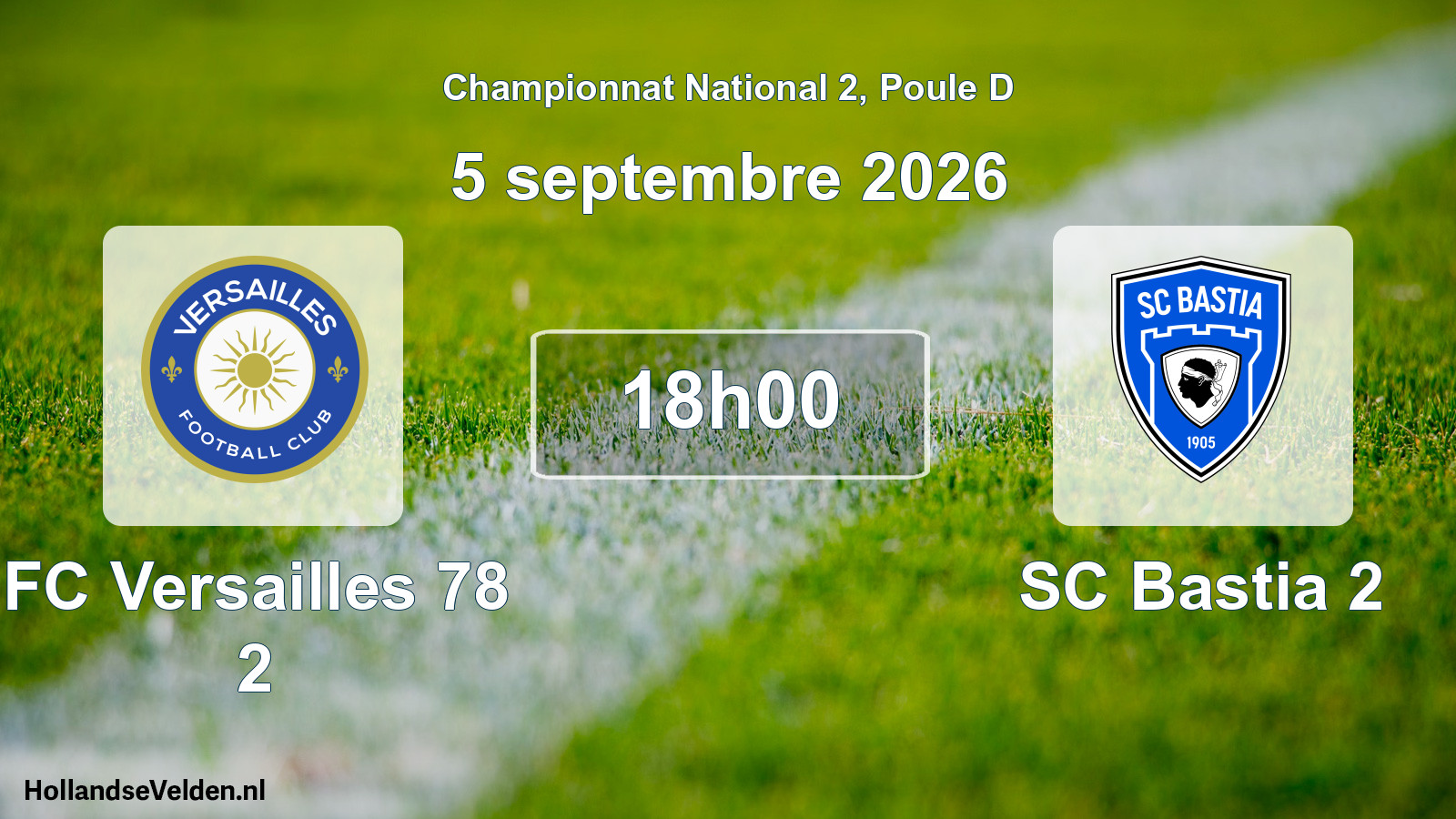 Match programmé: FC Versailles 78 2 - SC Bastia 2 (5 septembre 2026)