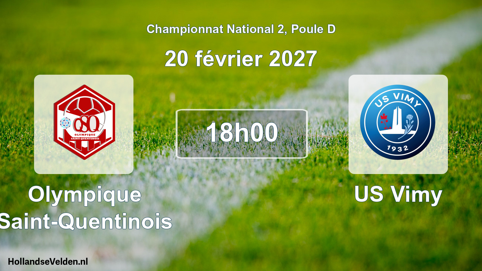 Match programmé: Olympique Saint-Quentinois - US Vimy (20 février 2027)