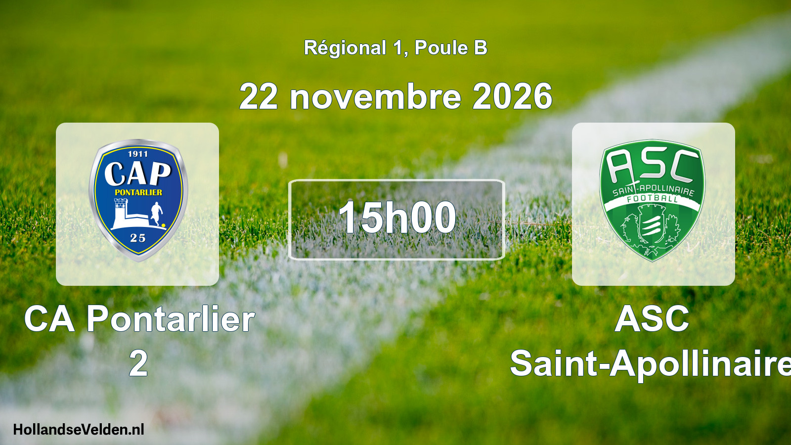 Match programmé: CA Pontarlier 2 - ASC Saint-Apollinaire (22 novembre 2026)