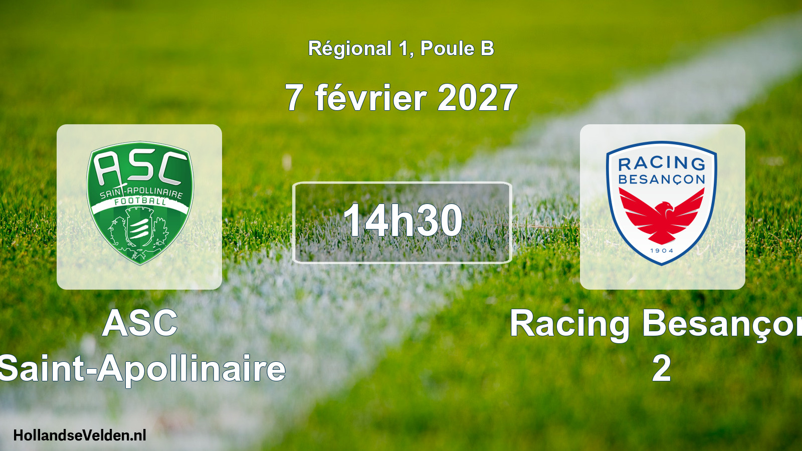 Match programmé: ASC Saint-Apollinaire - Racing Besançon 2 (7 février 2027)