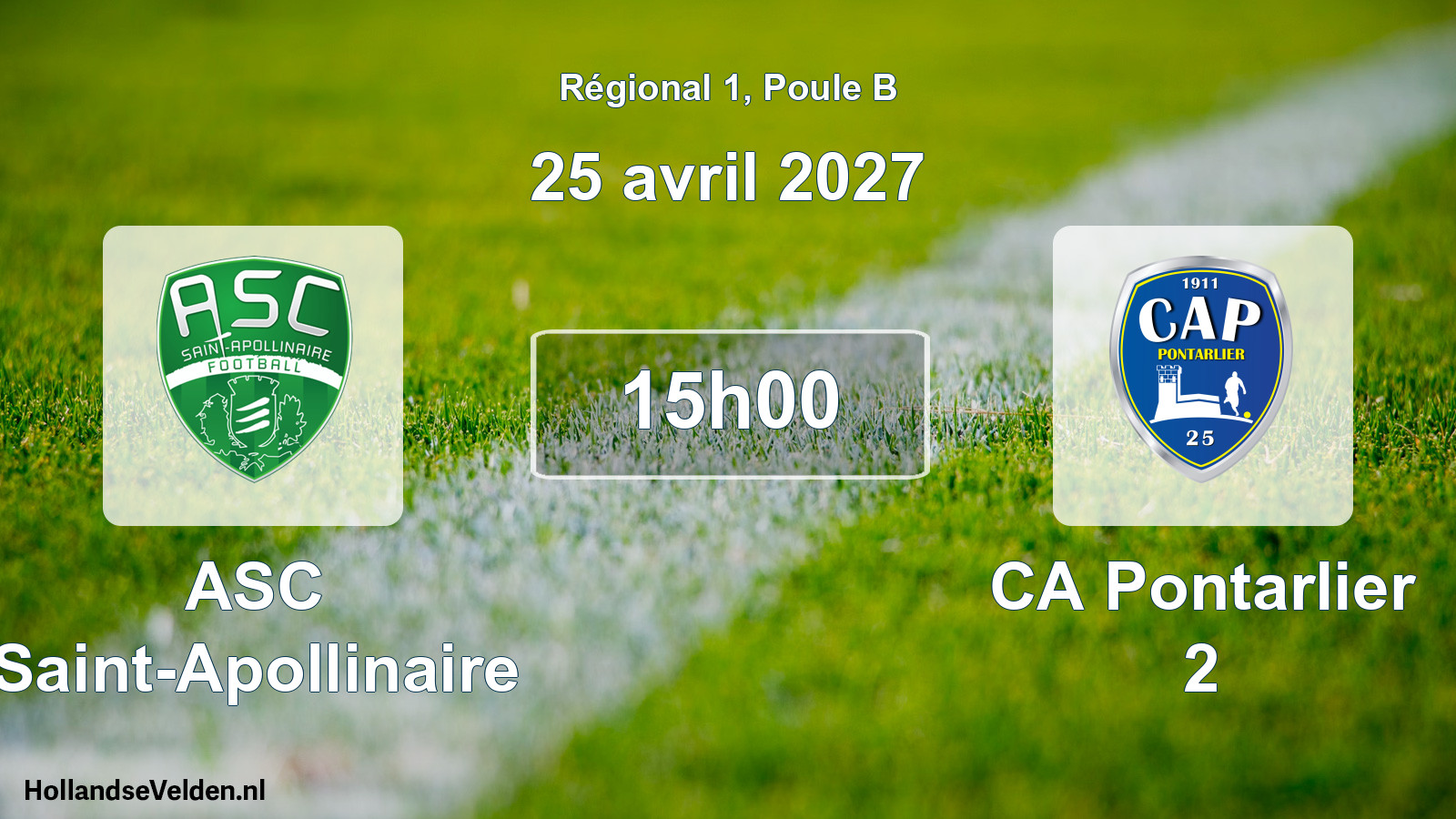 Match programmé: ASC Saint-Apollinaire - CA Pontarlier 2 (25 avril 2027)