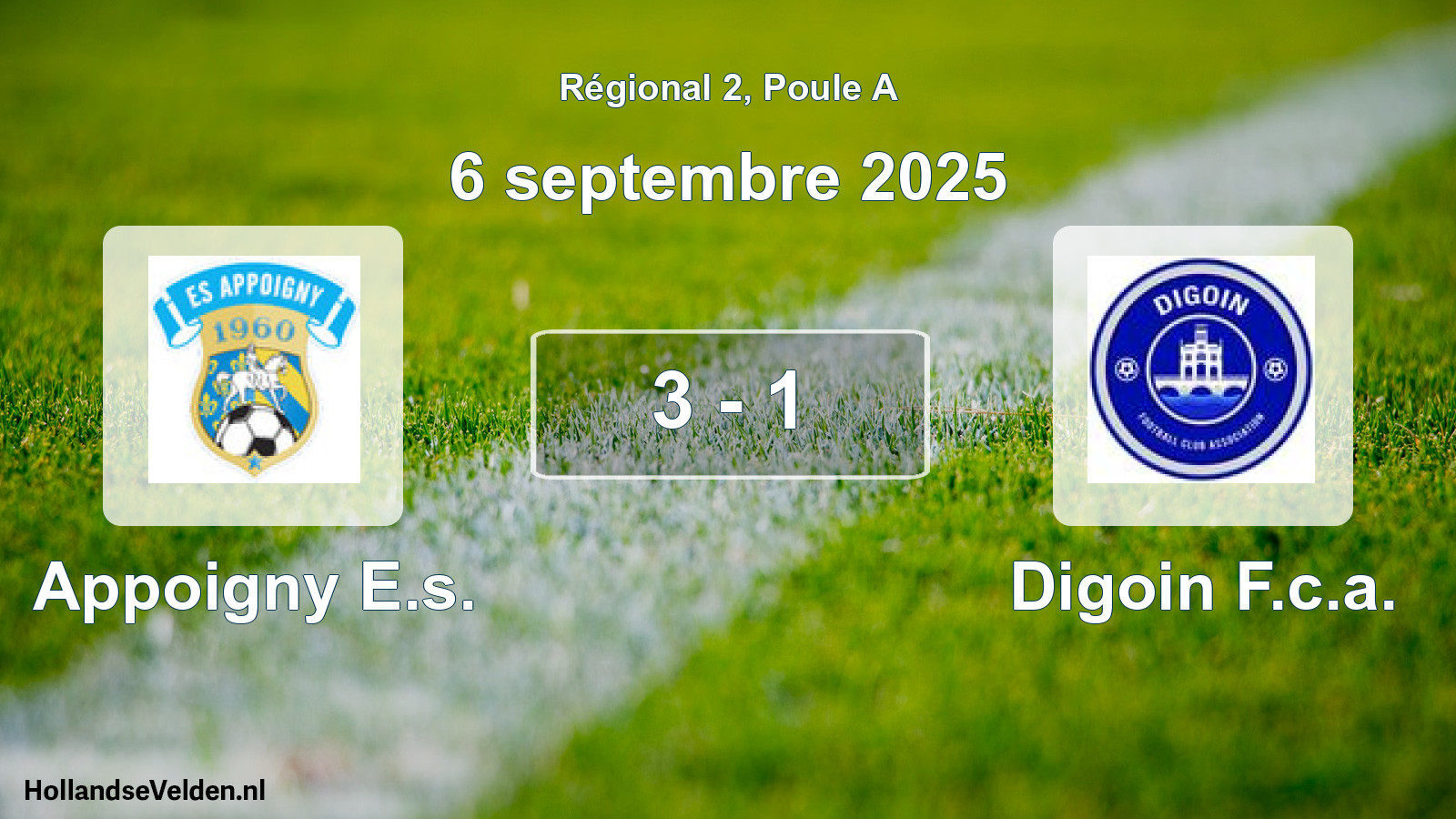 Gespeelde wedstrijd: Appoigny E.s. - Digoin F.c.a. 3 - 1 (6 september 2025)
