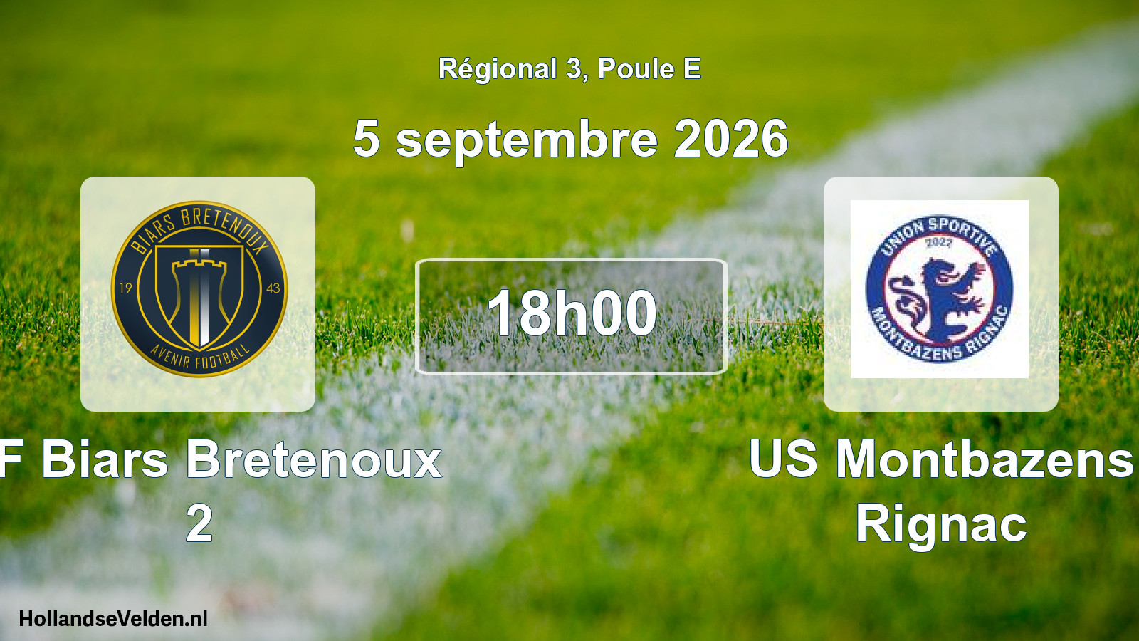 Match programmé: AF Biars Bretenoux 2 - US Montbazens Rignac (5 septembre 2026)
