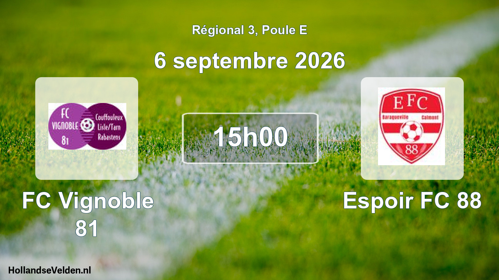 Match programmé: FC Vignoble 81 - Espoir FC 88 (6 septembre 2026)