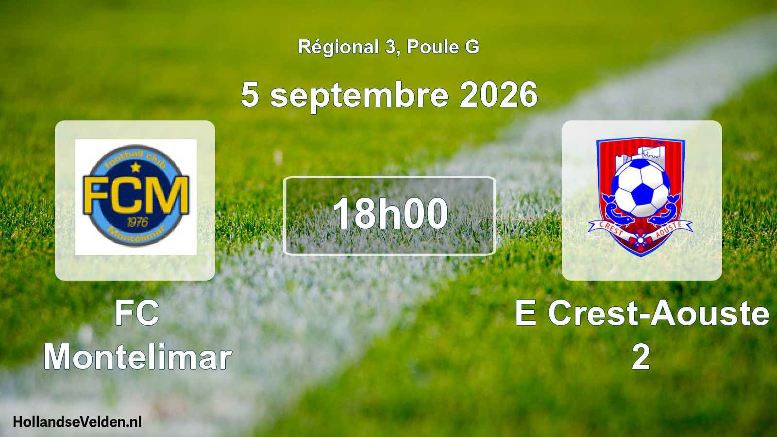 Match programmé: FC Montelimar - E Crest-Aouste 2 (5 septembre 2026)
