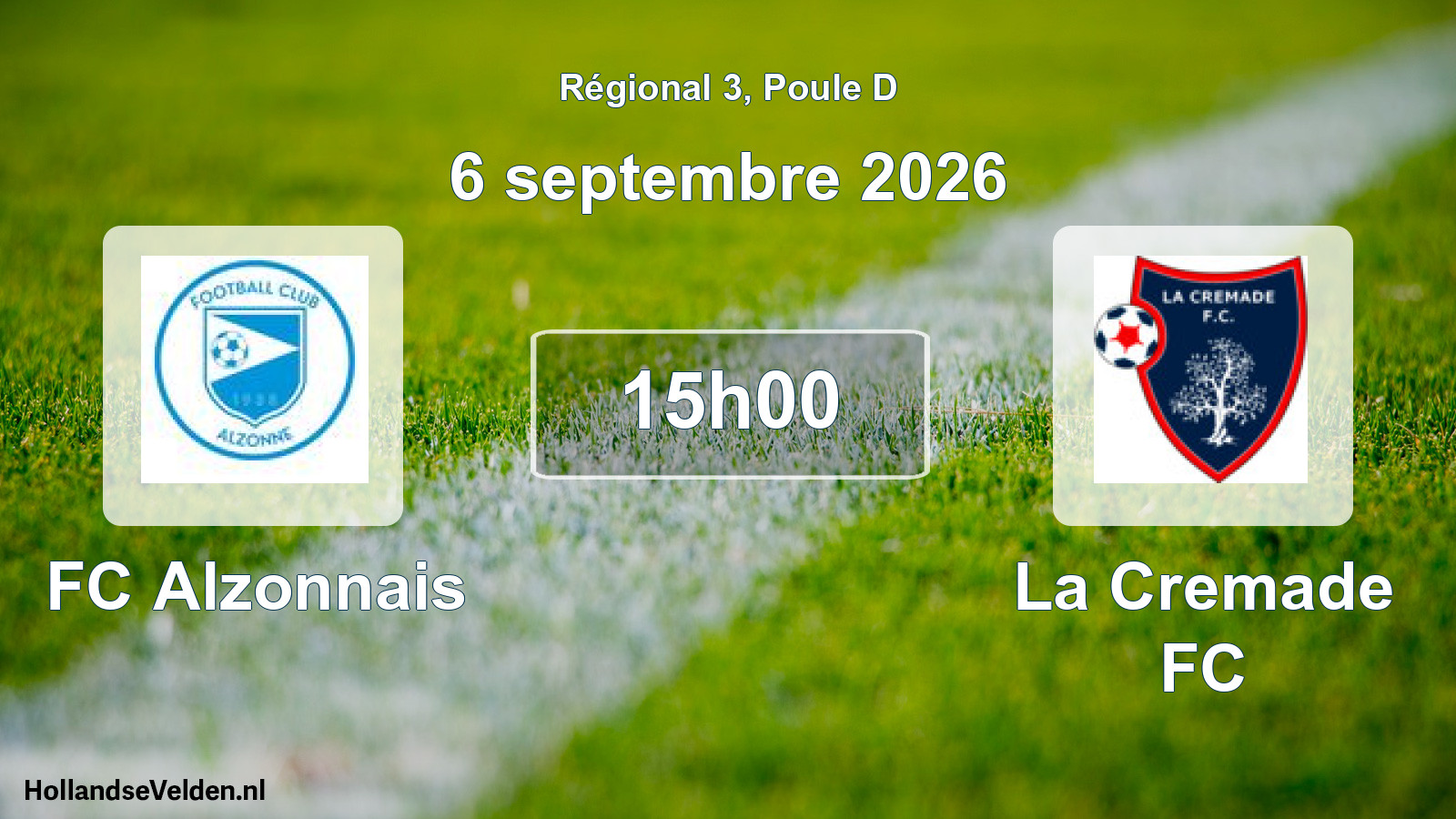 Match programmé: FC Alzonnais - La Cremade FC (6 septembre 2026)