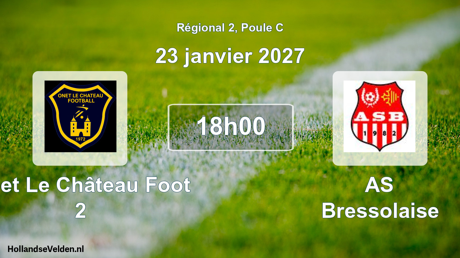 Match programmé: Onet Le Château Foot 2 - AS Bressolaise (23 janvier 2027)