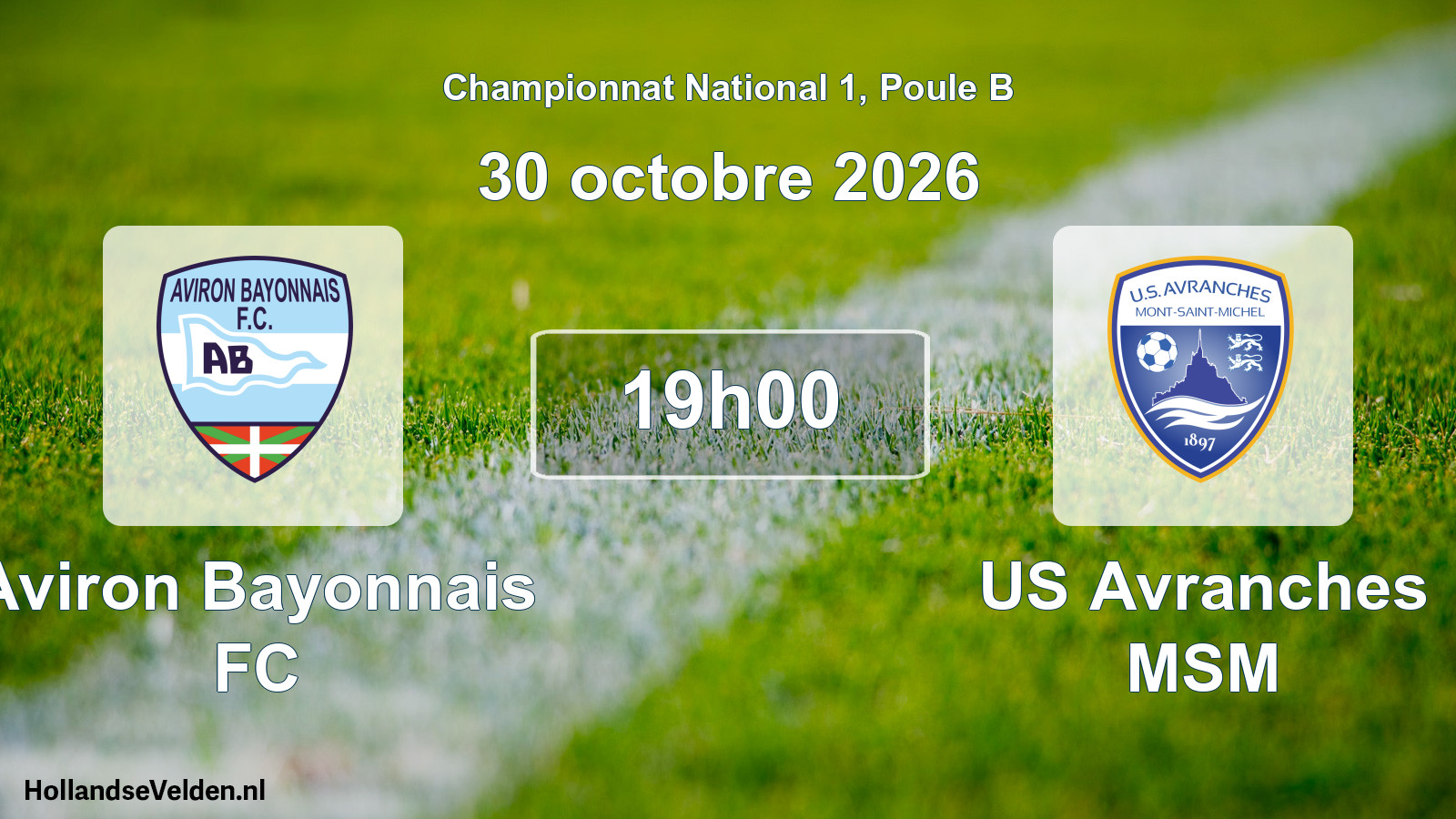 Match programmé: Aviron Bayonnais FC - US Avranches MSM (30 octobre 2026)