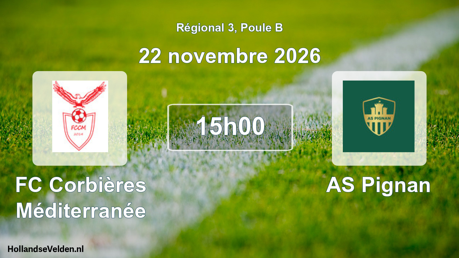 Match programmé: FC Corbières Méditerranée - AS Pignan (22 novembre 2026)