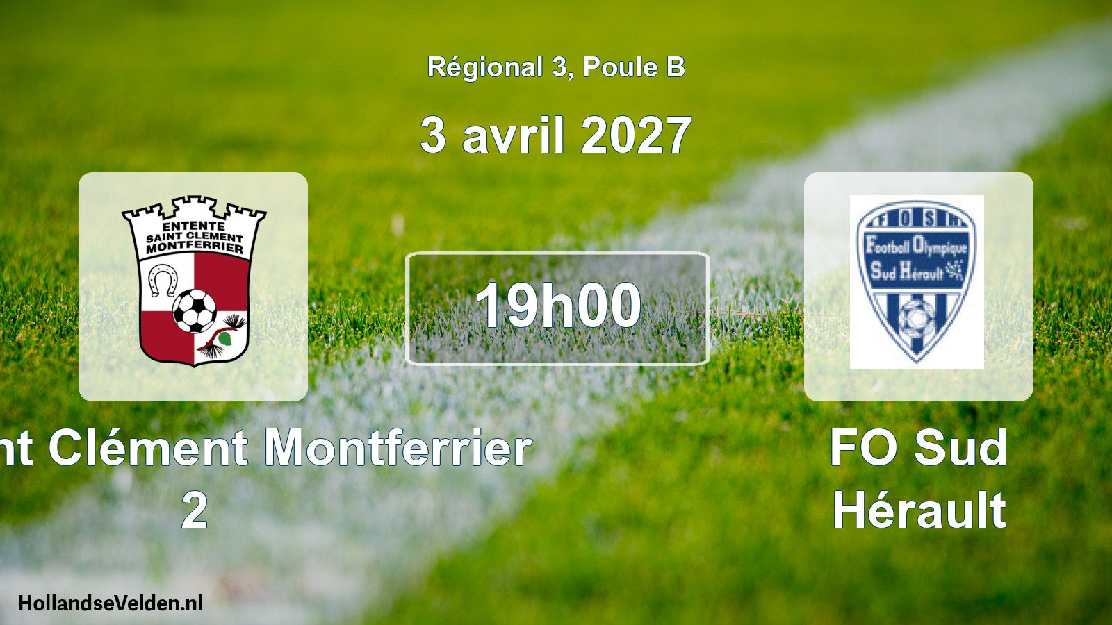 Match programmé: E Saint Clément Montferrier 2 - FO Sud Hérault (3 avril 2027)