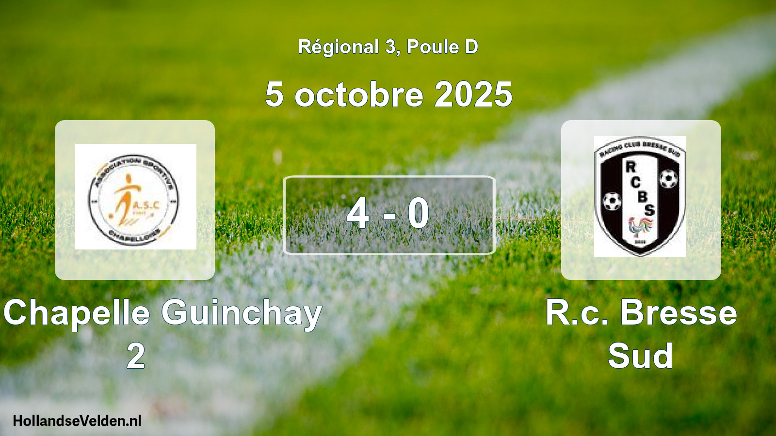 Gespeelde wedstrijd: La Chapelle Guinchay 2 - R.c. Bresse Sud 4 - 0 (5 octobre 2025)