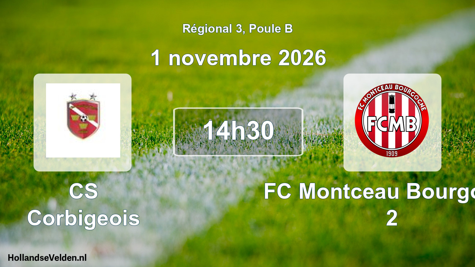 Match programmé: CS Corbigeois - FC Montceau Bourgogne 2 (1 novembre 2026)