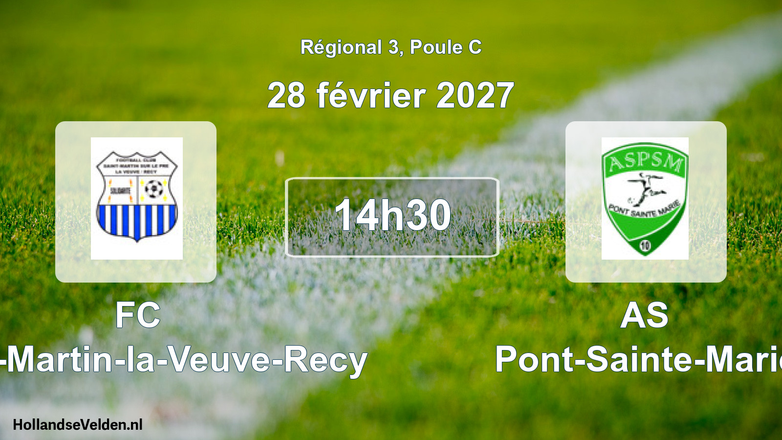 Match programmé: FC Saint-Martin-la-Veuve-Recy - AS Pont-Sainte-Marie (28 février 2027)