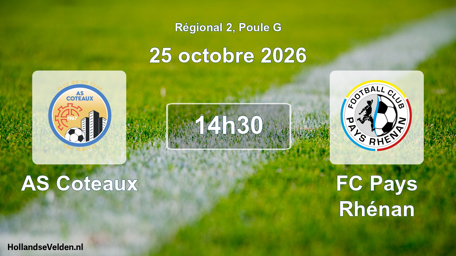 Match programmé: AS Coteaux - FC Pays Rhénan (25 octobre 2026)
