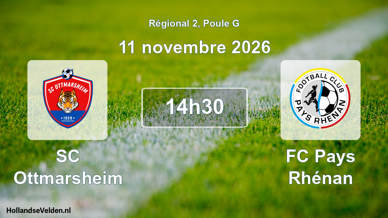 Match programmé: SC Ottmarsheim - FC Pays Rhénan (11 novembre 2026)