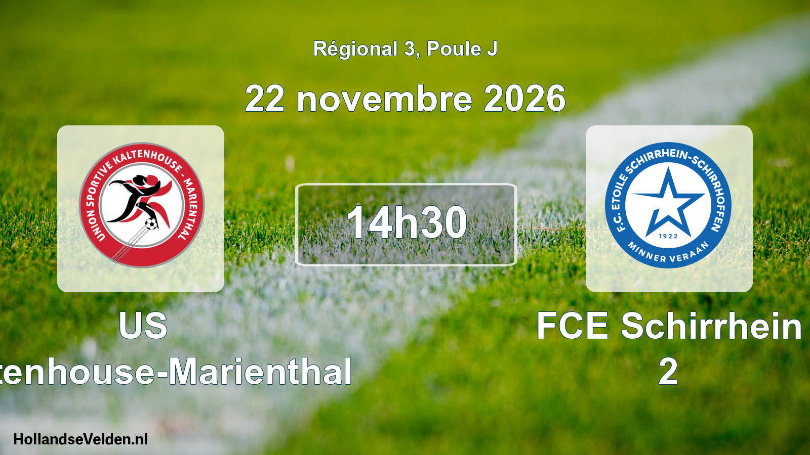 Match programmé: US Kaltenhouse-Marienthal - FCE Schirrhein 2 (22 novembre 2026)