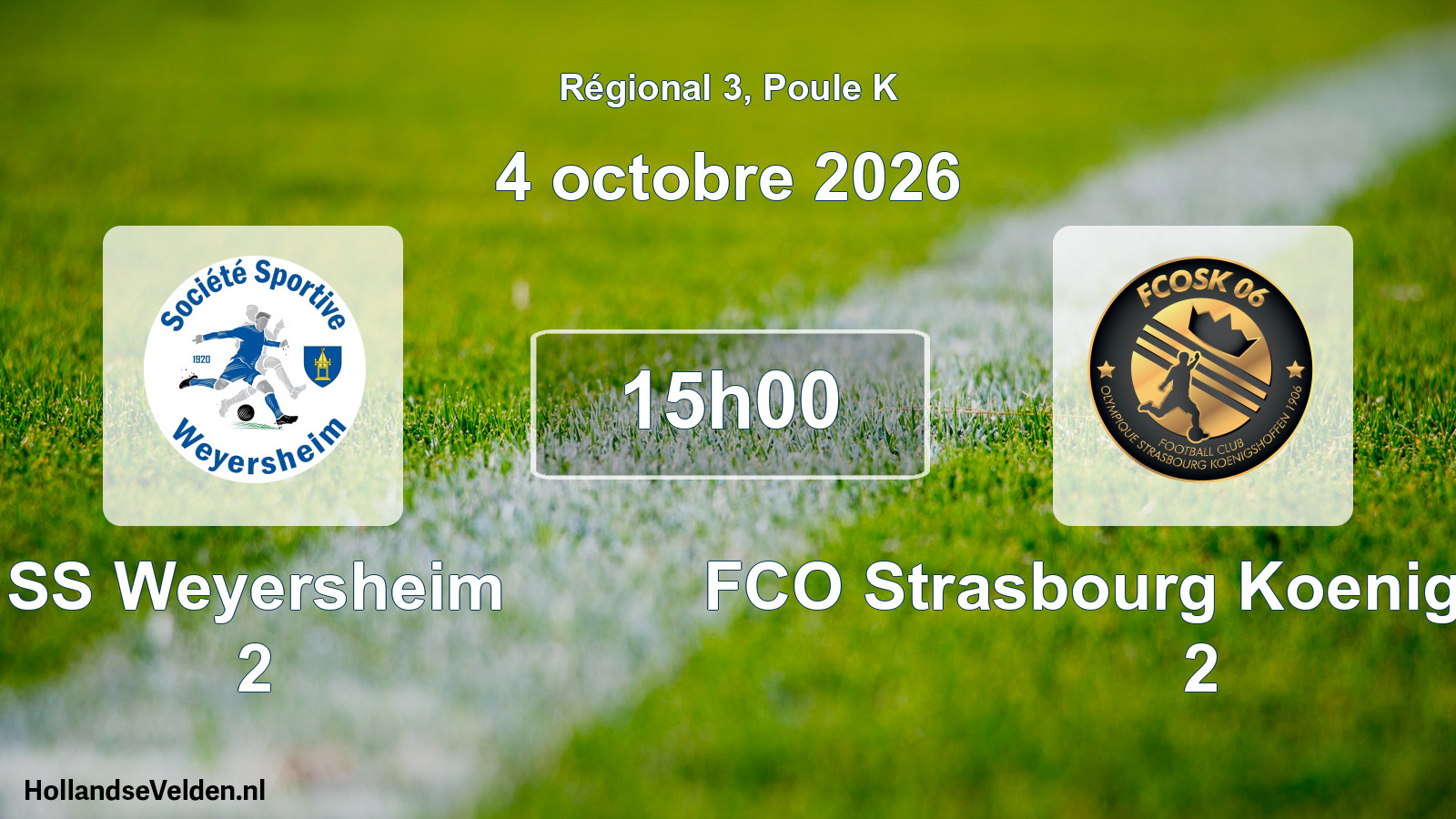 Match programmé: SS Weyersheim 2 - FCO Strasbourg Koenigshoffen 2 (4 octobre 2026)