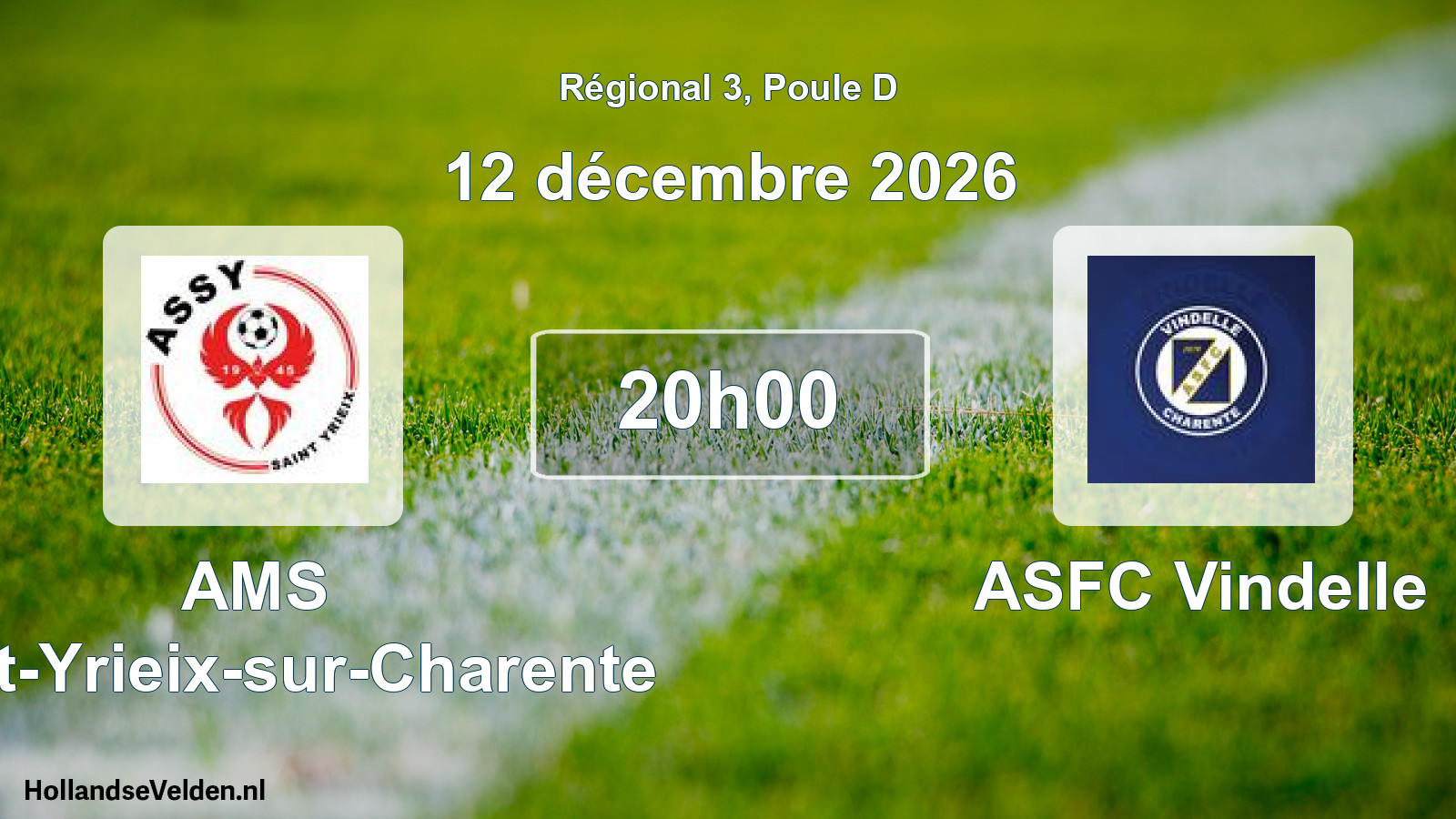 Geplande wedstrijd: AMS Saint-Yrieix-sur-Charente - ASFC Vindelle (12 december 2026)