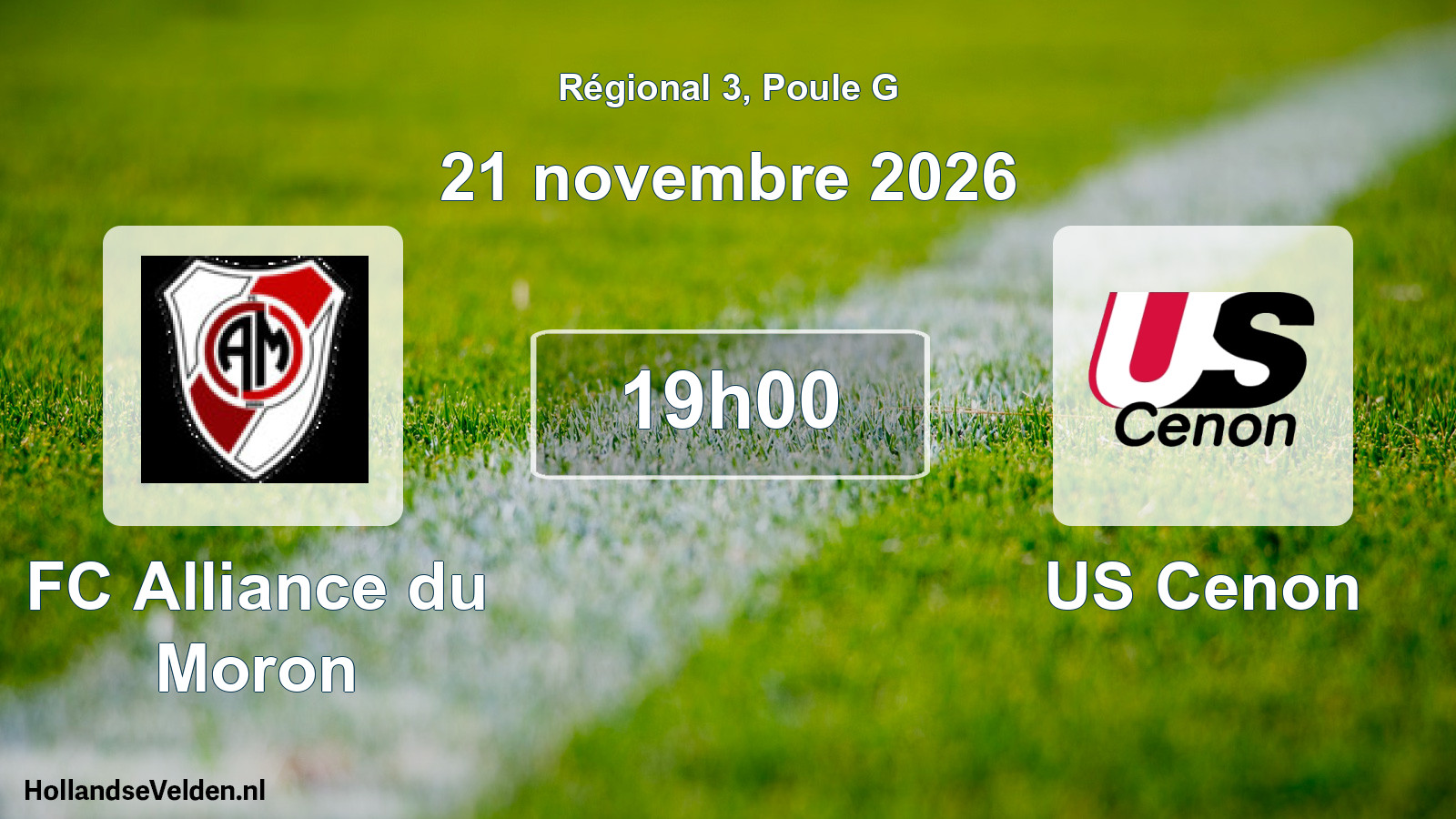 Match programmé: FC Alliance du Moron - US Cenon (21 novembre 2026)