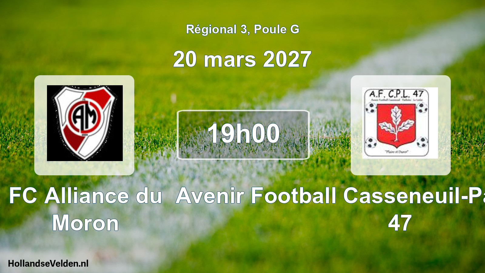 Scheduled Match: FC Alliance du Moron - Avenir Football Casseneuil-Pailloles-Lédat 47 (20 March 2027)