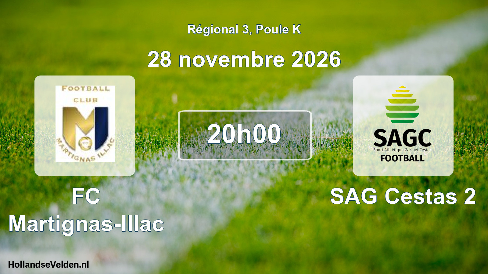 Match programmé: FC Martignas-Illac - SAG Cestas 2 (28 novembre 2026)