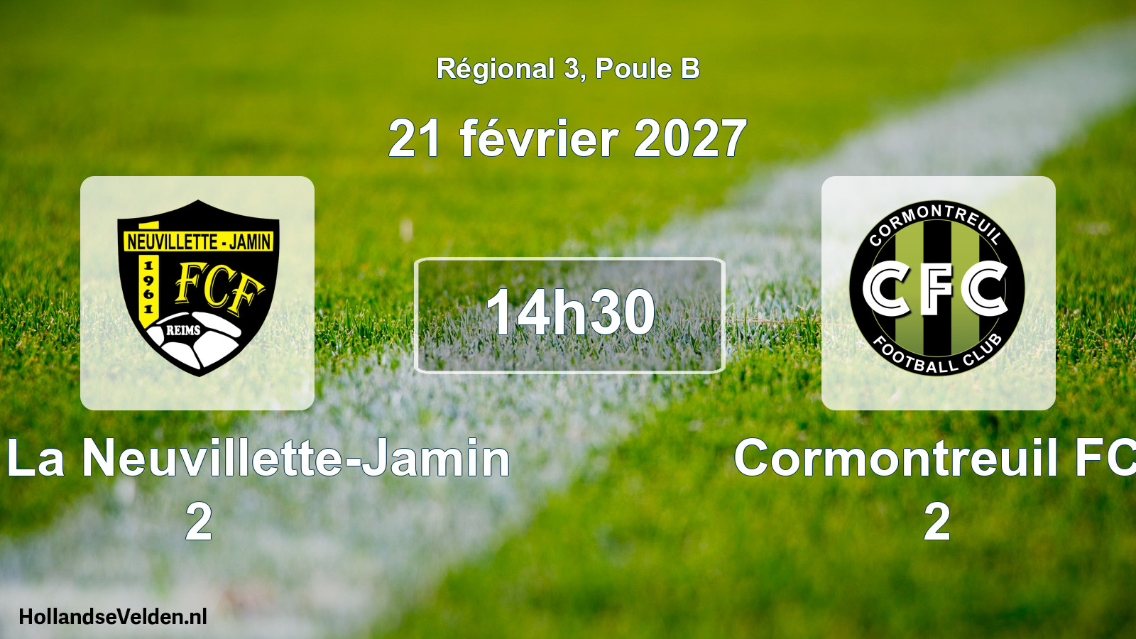 Match programmé: FCF La Neuvillette-Jamin 2 - Cormontreuil FC 2 (21 février 2027)
