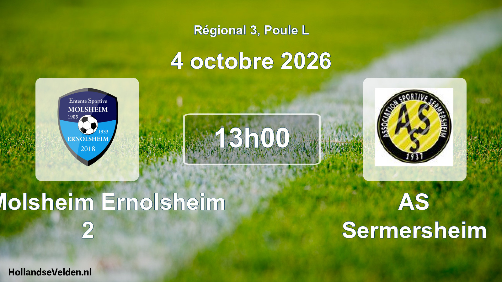 Match programmé: ES Molsheim Ernolsheim 2 - AS Sermersheim (4 octobre 2026)