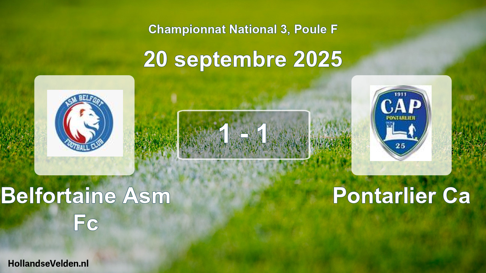 Gespeelde wedstrijd: Belfortaine Asm Fc - Pontarlier Ca 1 - 1 (20 september 2025)