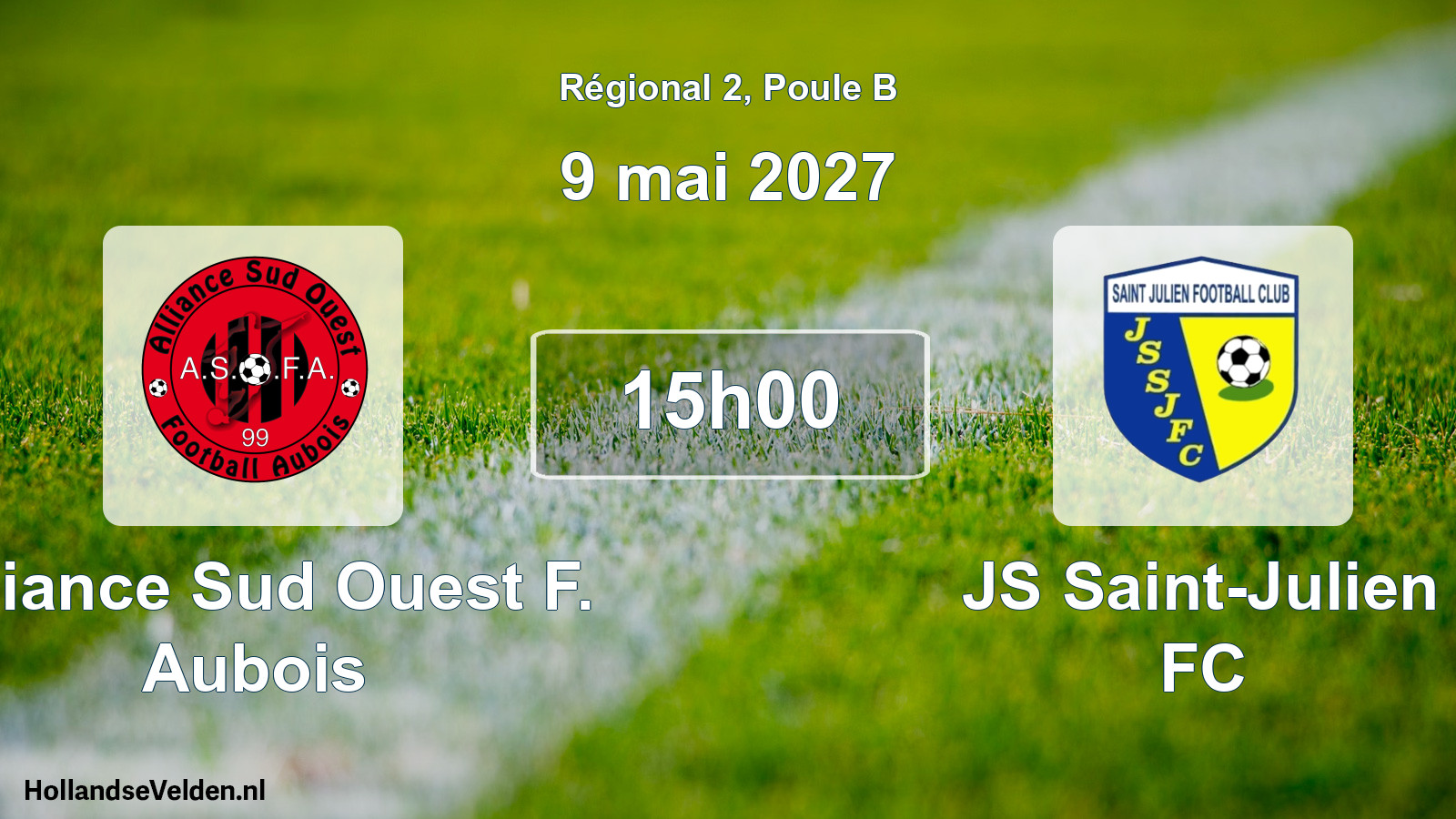 Match programmé: Alliance Sud Ouest F. Aubois - JS Saint-Julien FC (9 mai 2027)