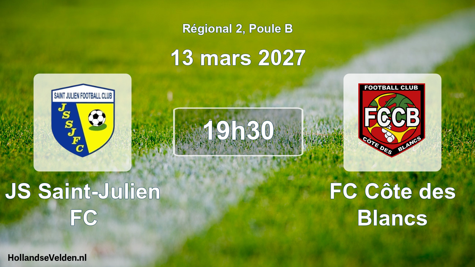 Match programmé: JS Saint-Julien FC - FC Côte des Blancs (13 mars 2027)