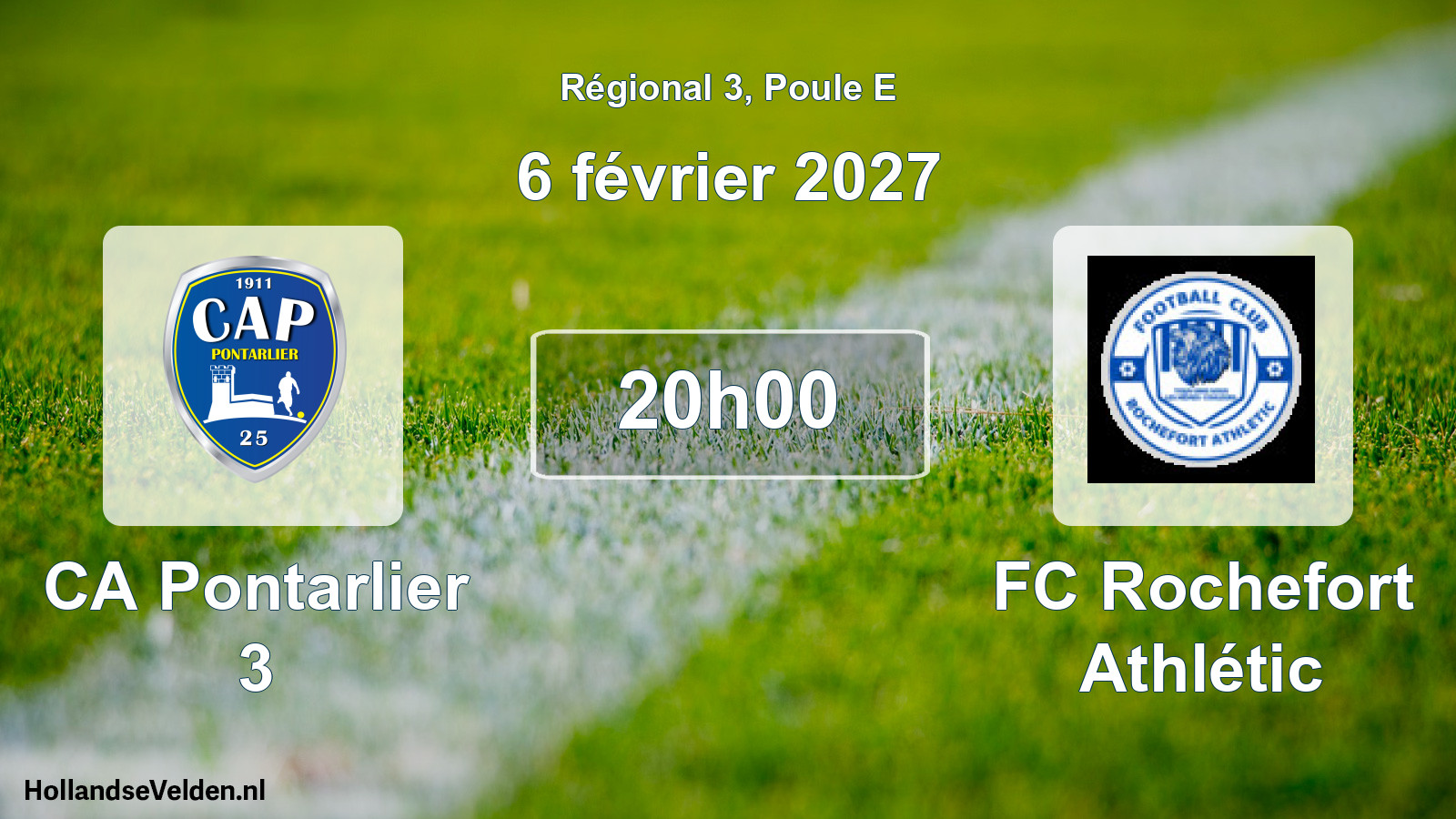 Match programmé: CA Pontarlier 3 - FC Rochefort Athlétic (6 février 2027)