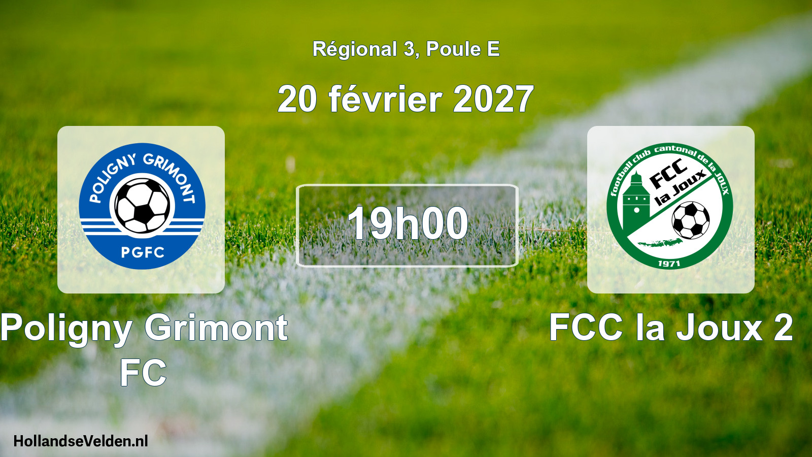 Match programmé: Poligny Grimont FC - FCC la Joux 2 (20 février 2027)