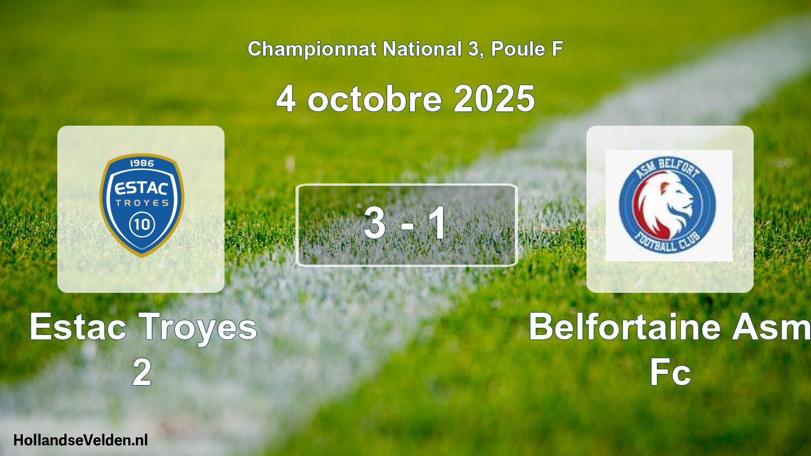 Total number of matches played: Estac Troyes 2 - Belfortaine Asm Fc 3 - 1 (4 October 2025)