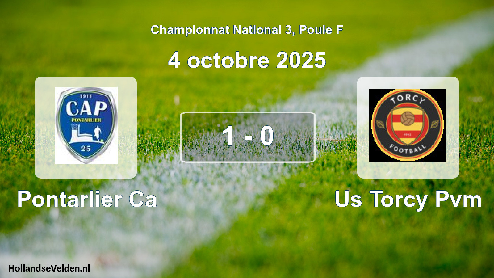 Gespeelde wedstrijd: Pontarlier Ca - Us Torcy Pvm 1 - 0 (4 oktober 2025)