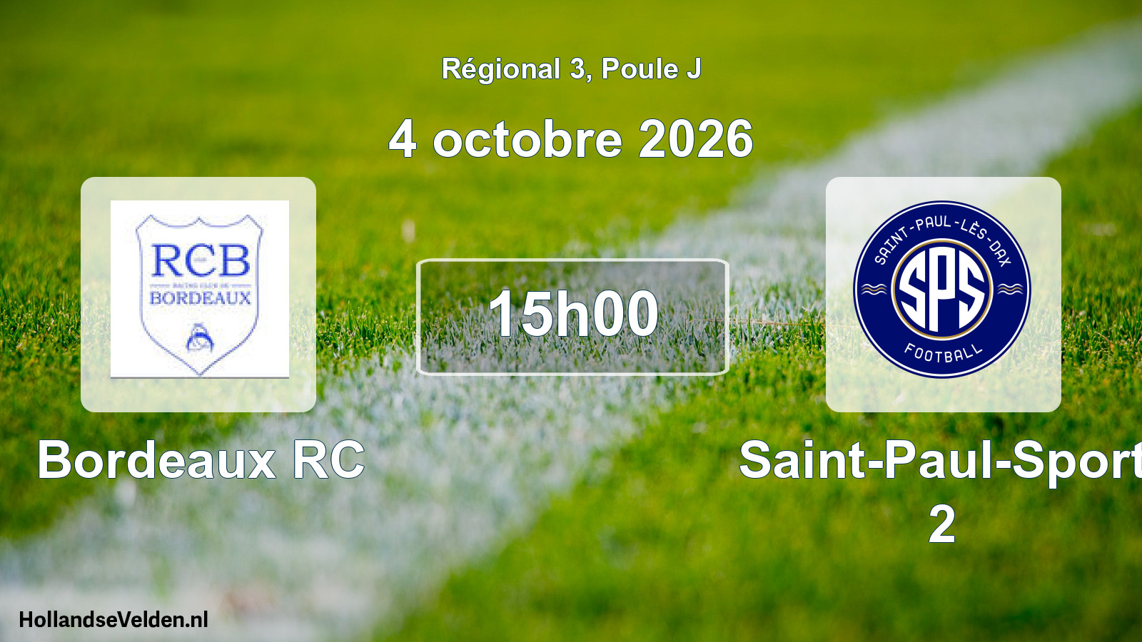 Match programmé: Bordeaux RC - Saint-Paul-Sport 2 (4 octobre 2026)
