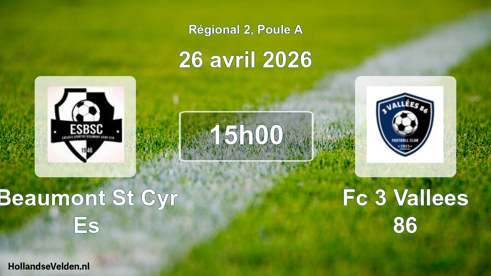 Geplande wedstrijd: Beaumont St Cyr Es - Fc 3 Vallees 86 (26 april 2026)